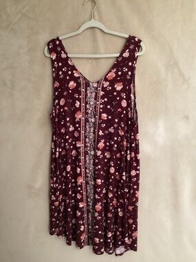 Maurices Burgundy and Pink Floral Swing Top
